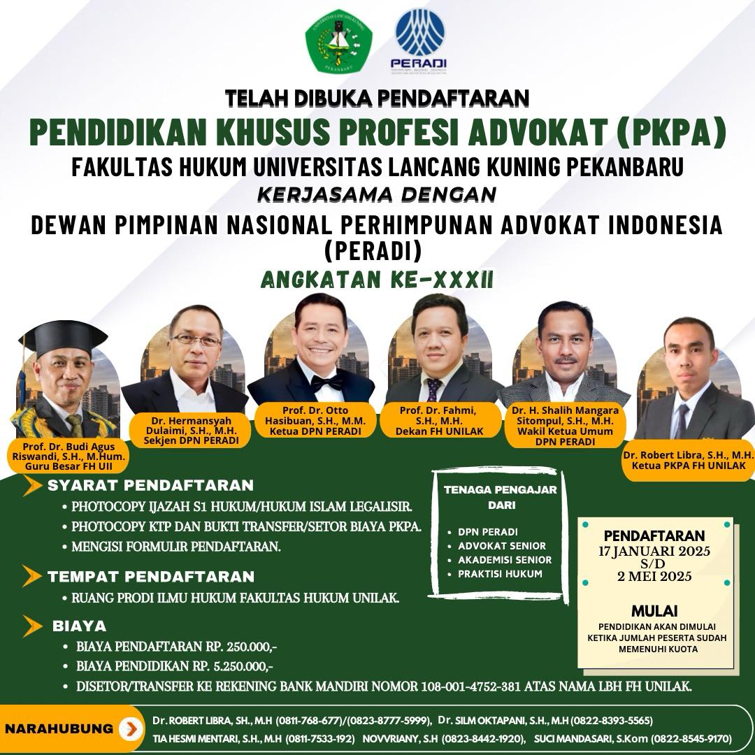 Telah dibuka pendaftaran Pendidkan Khusus Profesi Advokat (PKPA) Angkatan ke-XXXII, ayoo segera daftar!
