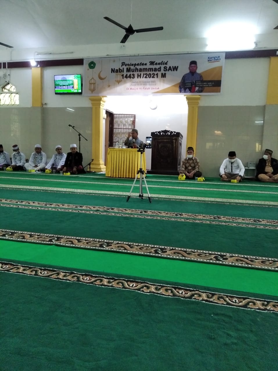 Peringatan Maulid Nabi SAW Tahun 1443 H/2021 M di Masjid Al Fatah Universitas Lancang Kuning pada 29 Oktober 2021