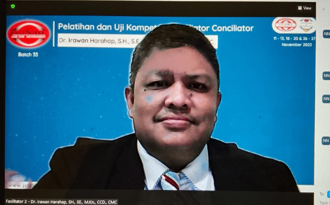 Dr Irawan Harahap SH SE MKn menjadi Fasilitator Mediator Bersertifikat