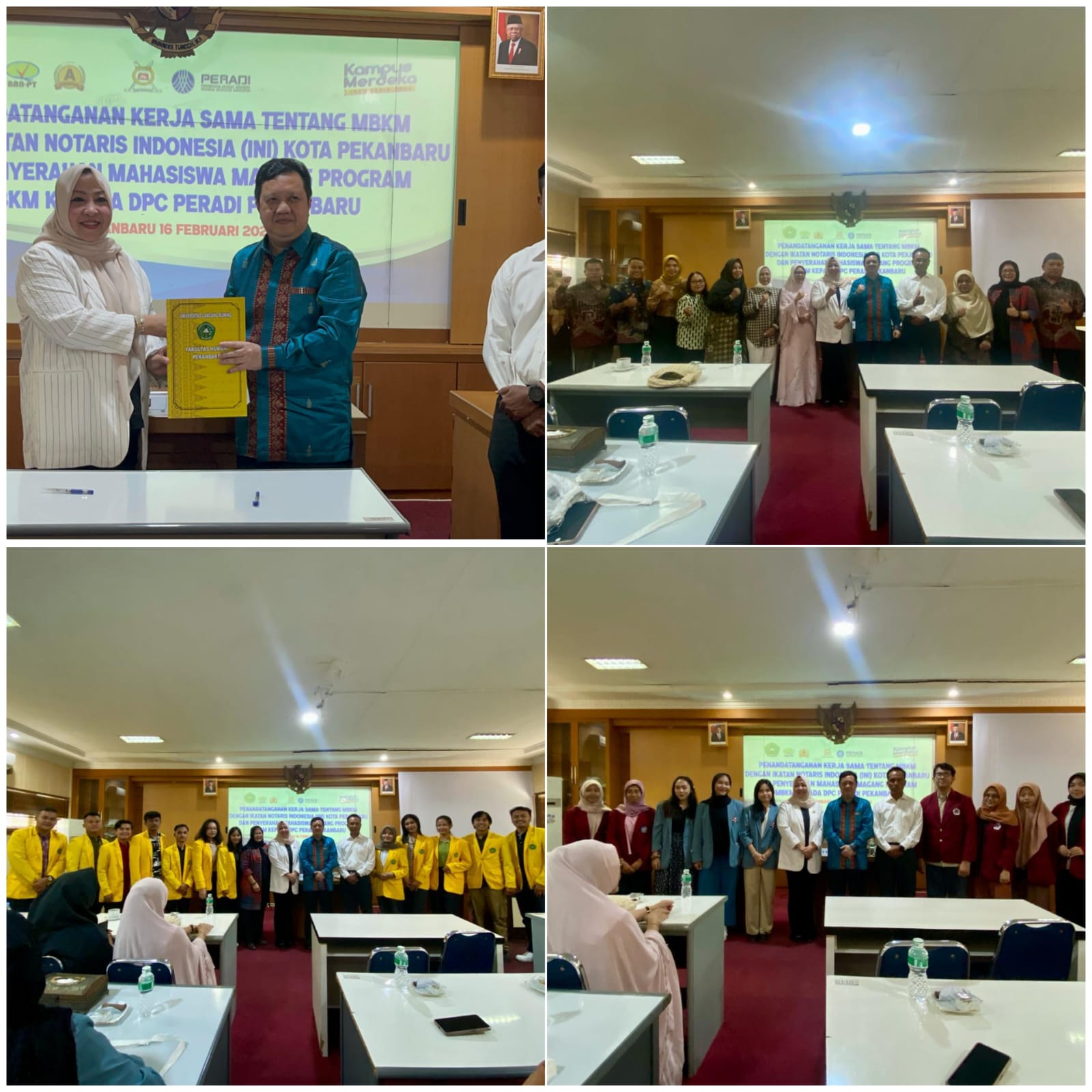 FH Unilak Serahkan Mahasiswa Magang Secara Resmi Ke DPC Peradi Kota Pekanbaru dan Penanda Tanganan Kerjasama Dengan Ikatan Notaris Indondesia (INI) Kota Pekanbaru
