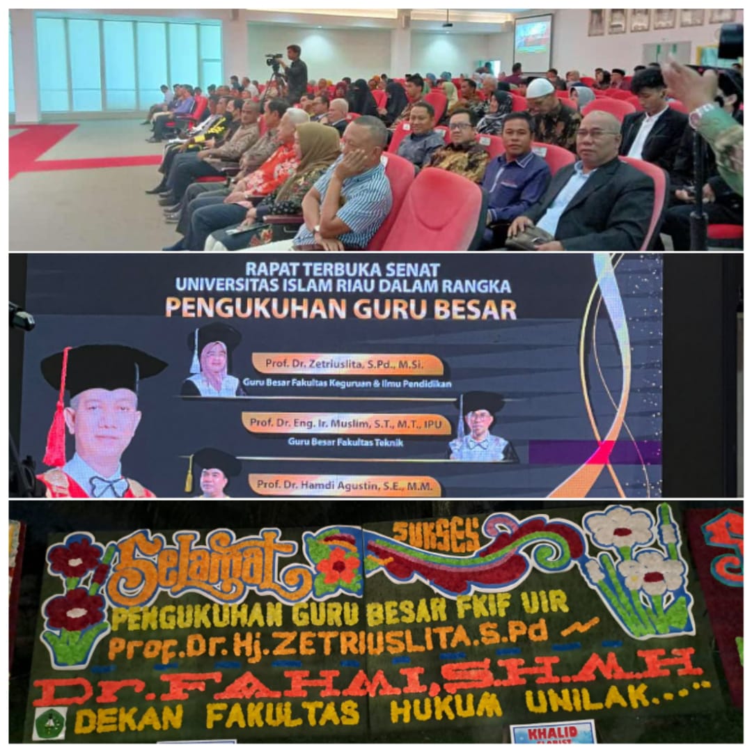 Dekan dan Wakil Dekan 1 FH Unilak Hadiri Pengukuhan Guru Besar Istri Bapak Dr Eddy Asnawi SH MHum Di Universitas Islam Riau (UIR)
