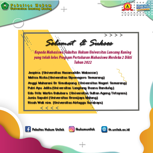 7 Mahasiswa FH Unilak Terpilih Dalam Program Pertukaran Mahasiswa Merdeka 2 Dikti Tahun 2022