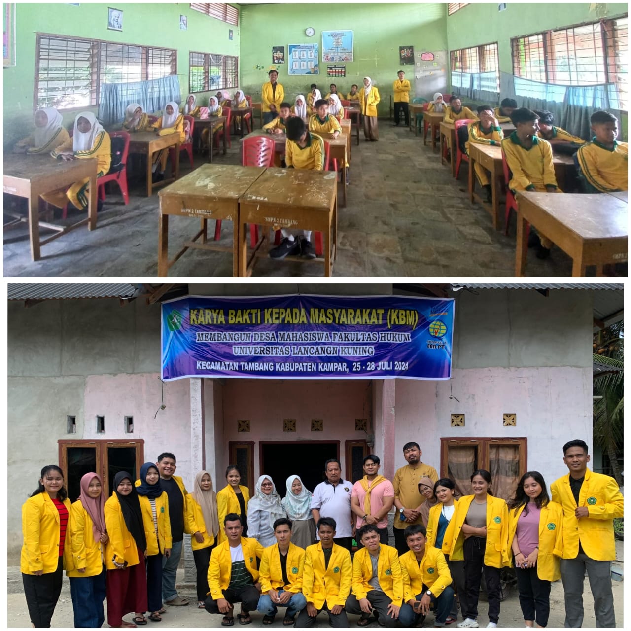 Kelompok 11 Tim Karya Bakti Kepada Masyarakat ( KBM) FH Unilak Di Desa Parit Baru, Melaksanakan Penyuluhan Hukum Tentang Kenalakan Remaja Di SMPN 2 Tambang Kampar