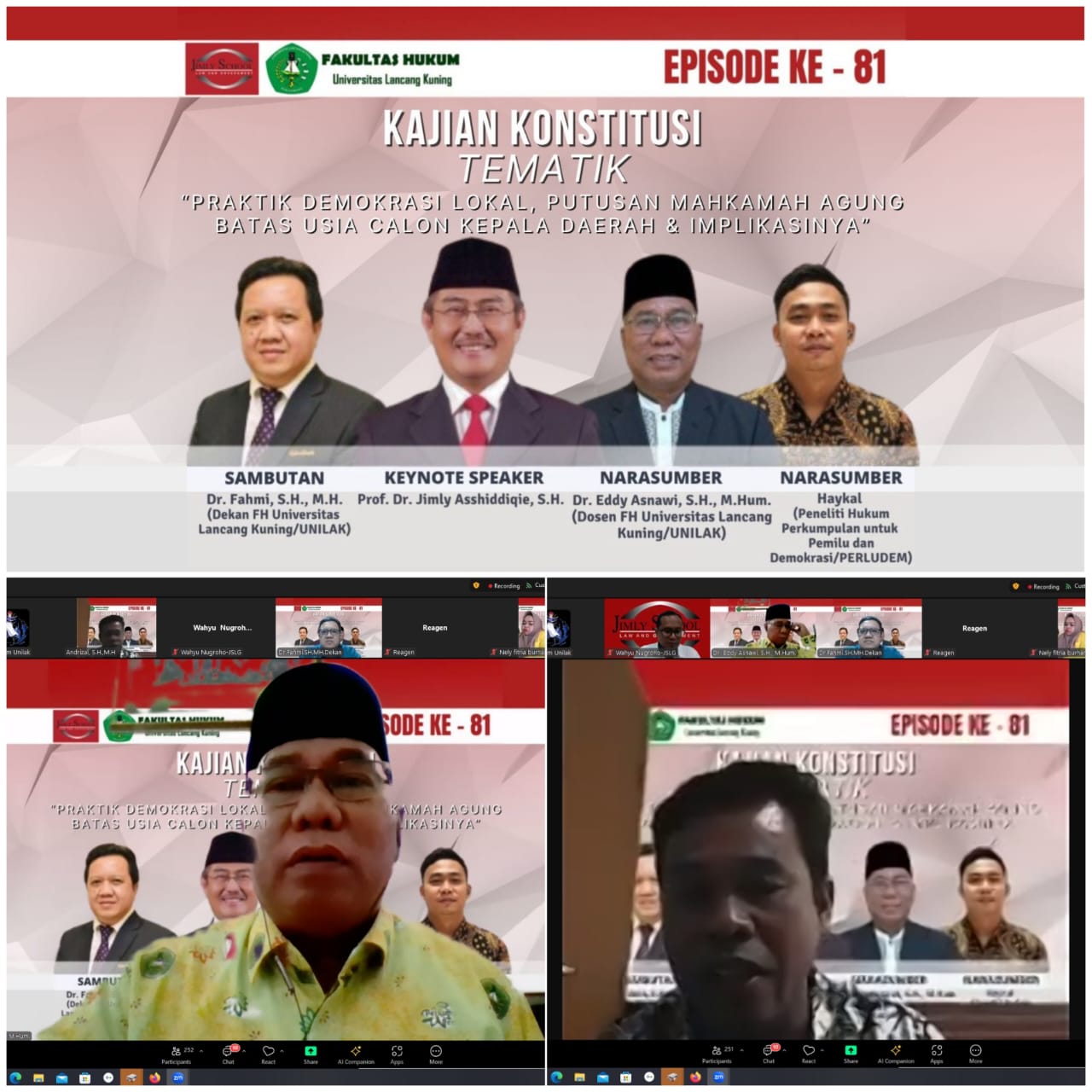 Diskusikan Praktik Demokrasi Lokal, Putusan MA Batasan Usia Calon Kepala Daerah dan Implikasinya, FH Unilak Dan Jimly Law School dan Government (JLSG) Jakarta Selenggarakan Webinar Nasional 
